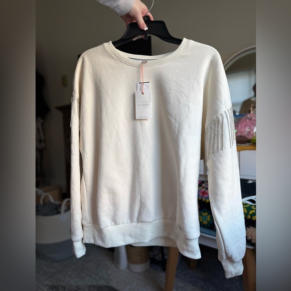 NWT Skies Are Blue Rhinestone Sleeve Cotton Blend Swearshirt / Medium - Picture 6 of 9